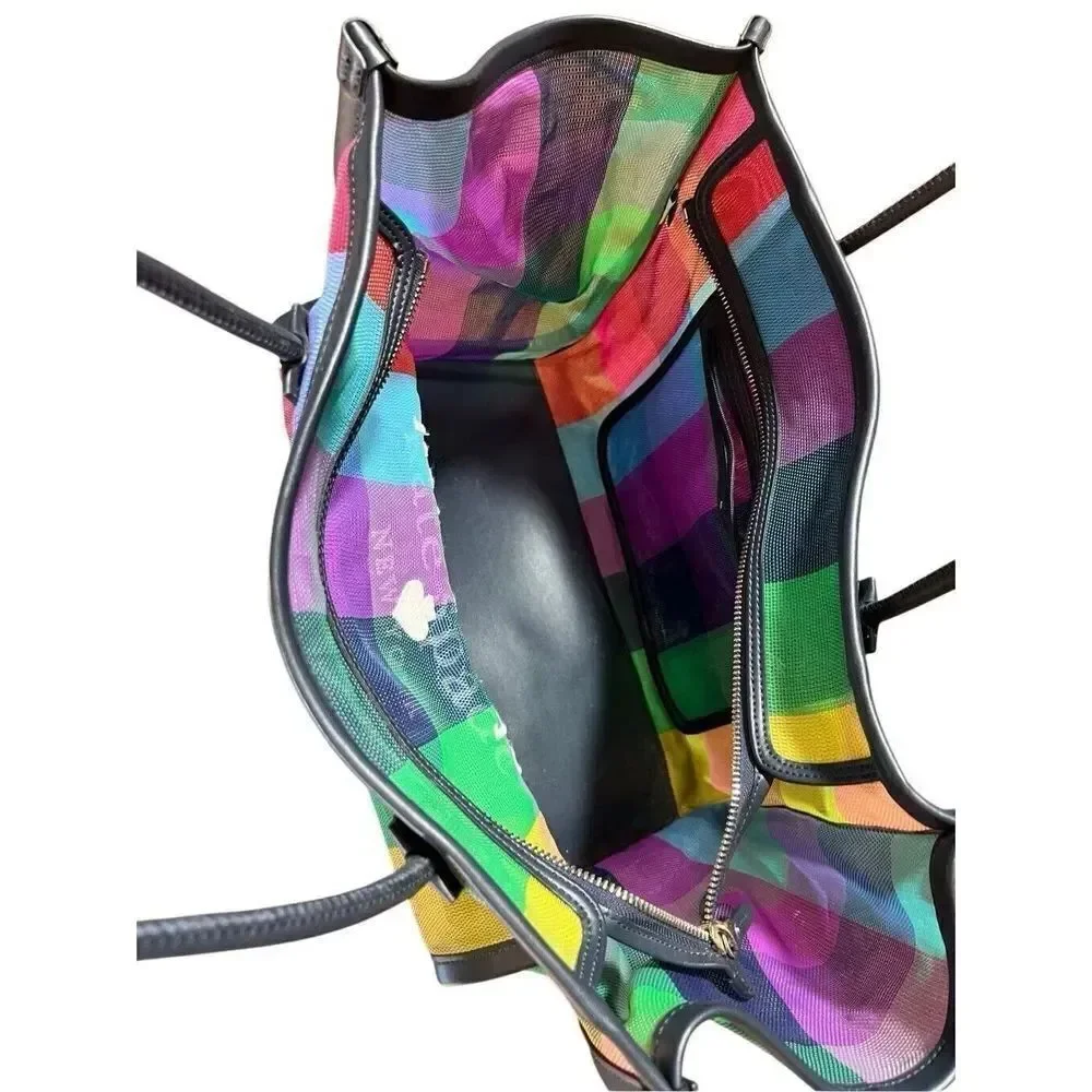 NWOT Kate Spade Ella Extra Large Rainbow Mesh Bag Tote Zip Top Embroidered Logo